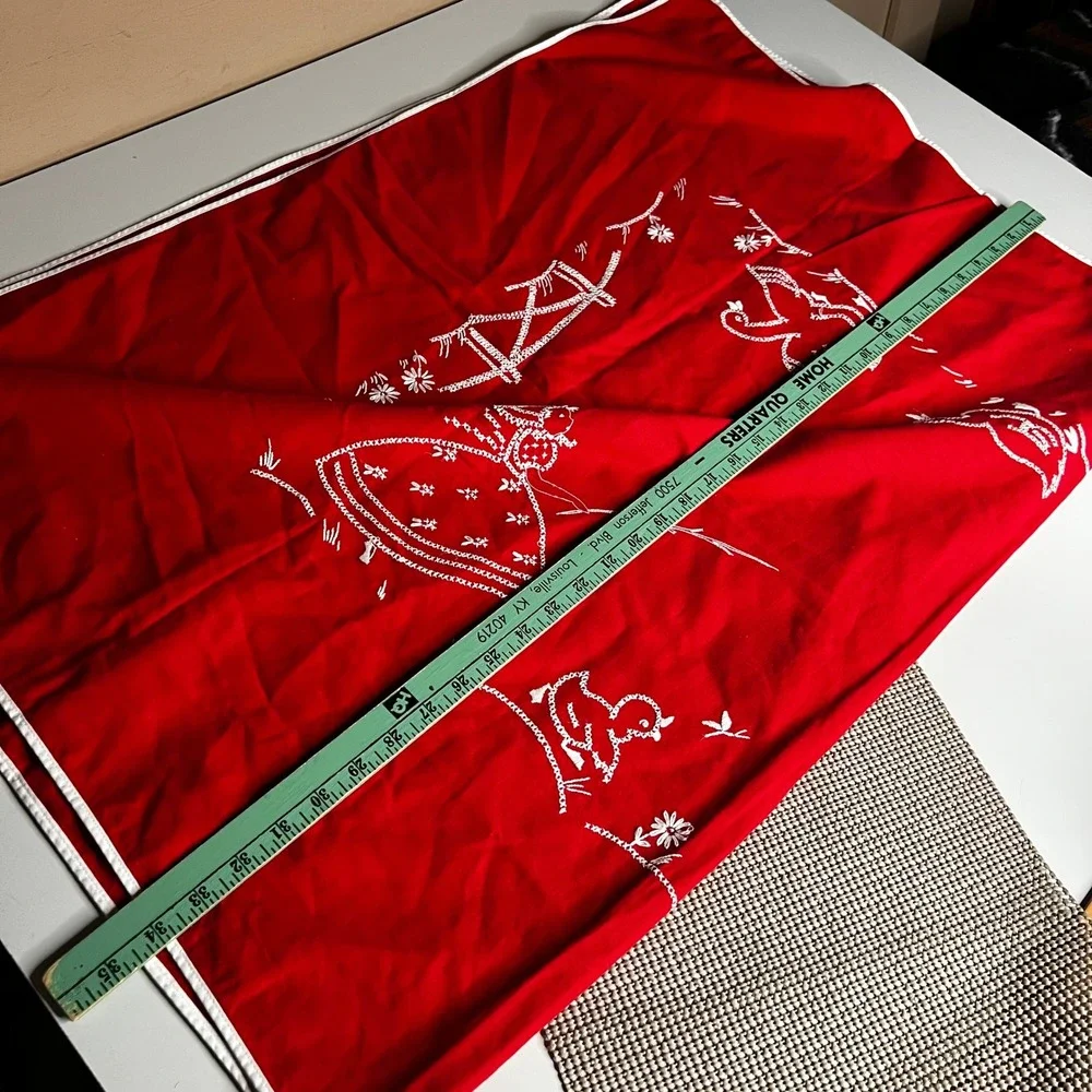 Vintage Red Sunbonnet Sue Embroidered Half Apron White Cross Stitch Ducks 1950s